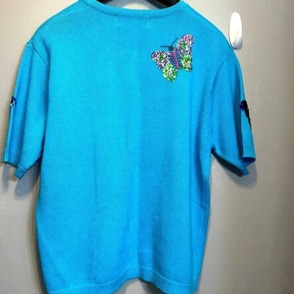 TERAZZO Women’s Vintage Fully Embellished S/S Sweater MED 55% Ramie 45% Cotton - Picture 6 of 8